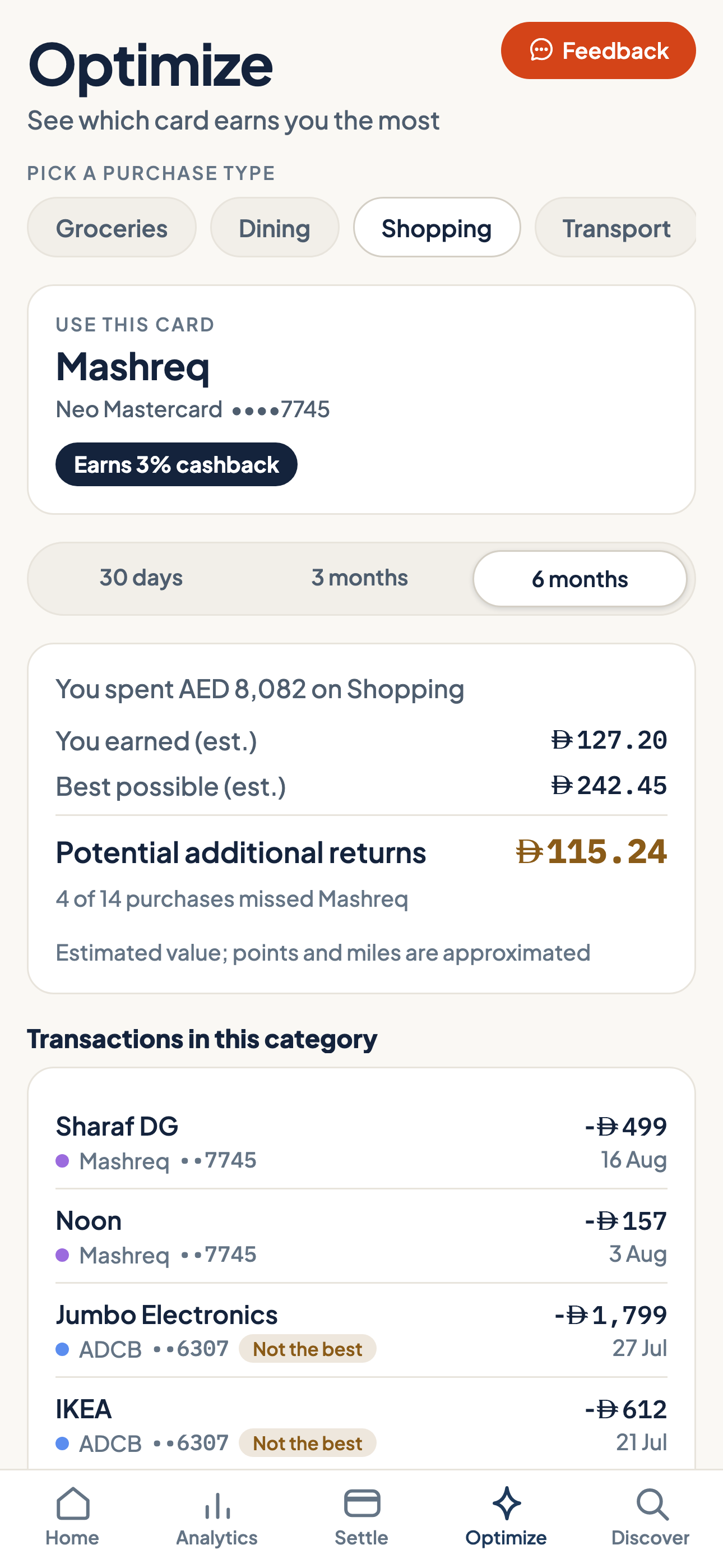 Zadi showing rewards missed by using the wrong card